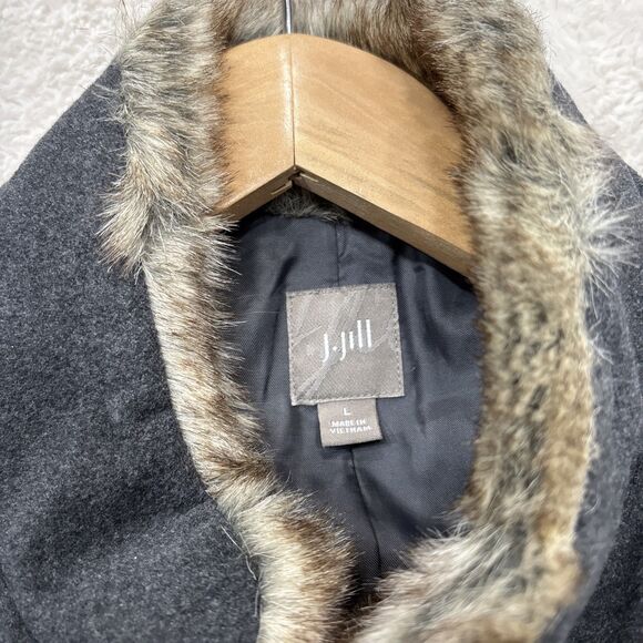 J Jill Womens Large Gray Faux Fur Lined Vest Boho Western Button Cotton Blend - Picture 8 of 11